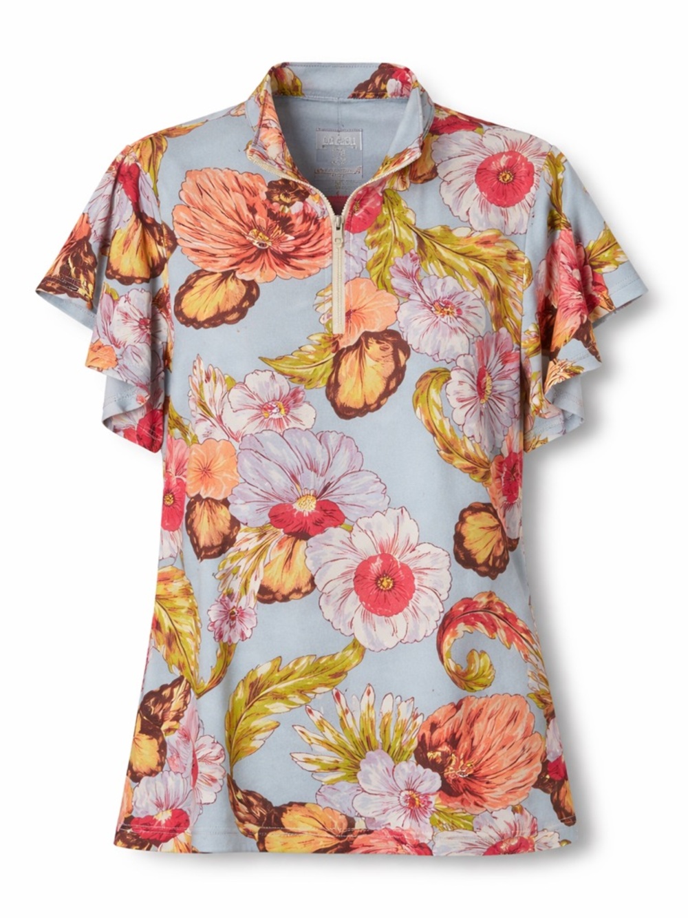 Kastel Denmark Floral Sun Shirt Flutter Sleeve 1/4 Zip XL UPF